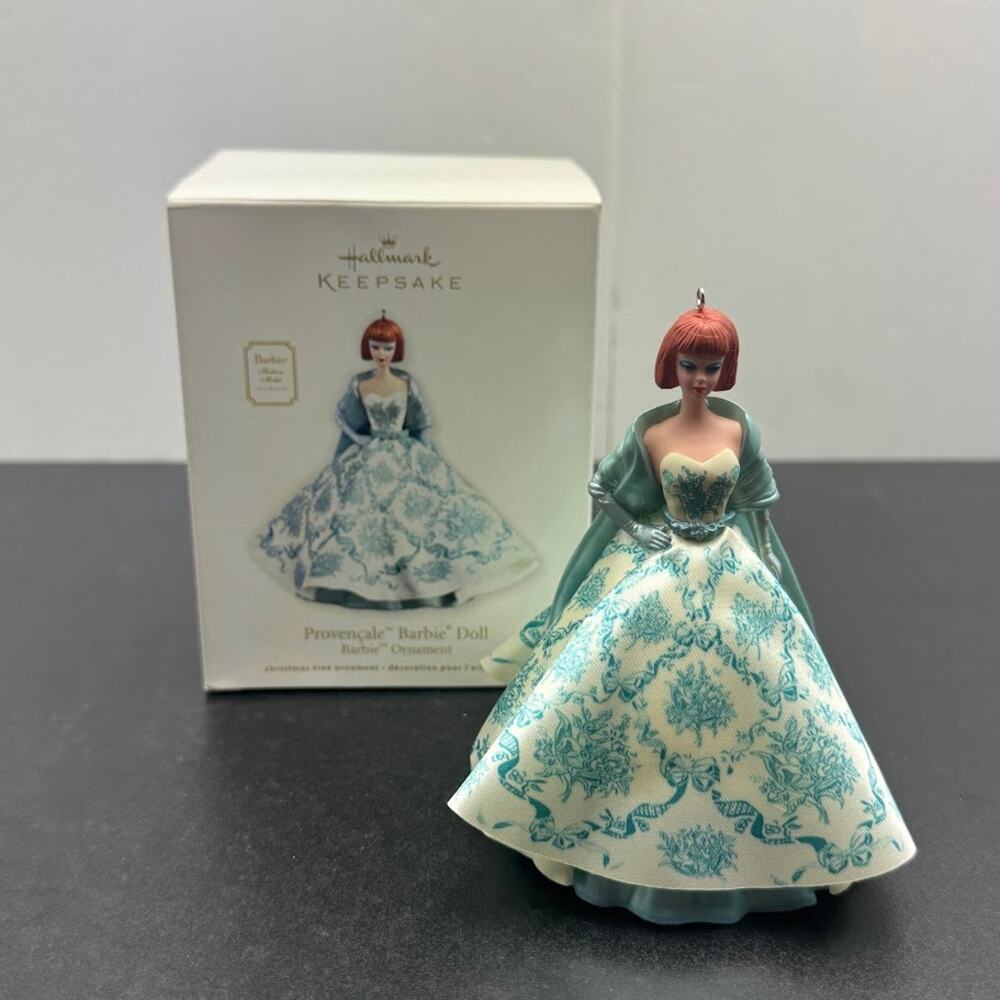 Hallmark Keepsake Ornament Provencale Barbie 2012 White Blue Dress Red Hair